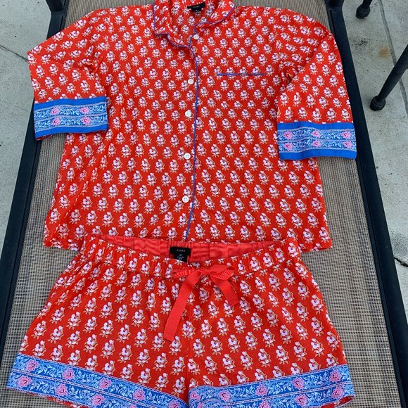 J Crew Womens 2 PC Red 100% Cotton Pajama Set Medium